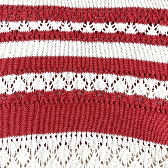 Liz Claiborne Crazy Horse Striped Crochet Sweater - Red/Cream, Size Large - Picture 4 of 7